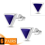 6pairs, Lapiz Lazuli Triangle Silver Stud Earrings - e348